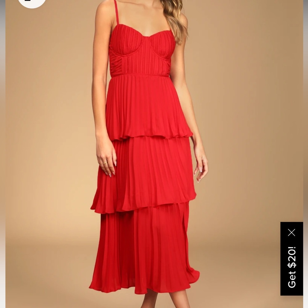 Lulus red tiered multilayer midi dress